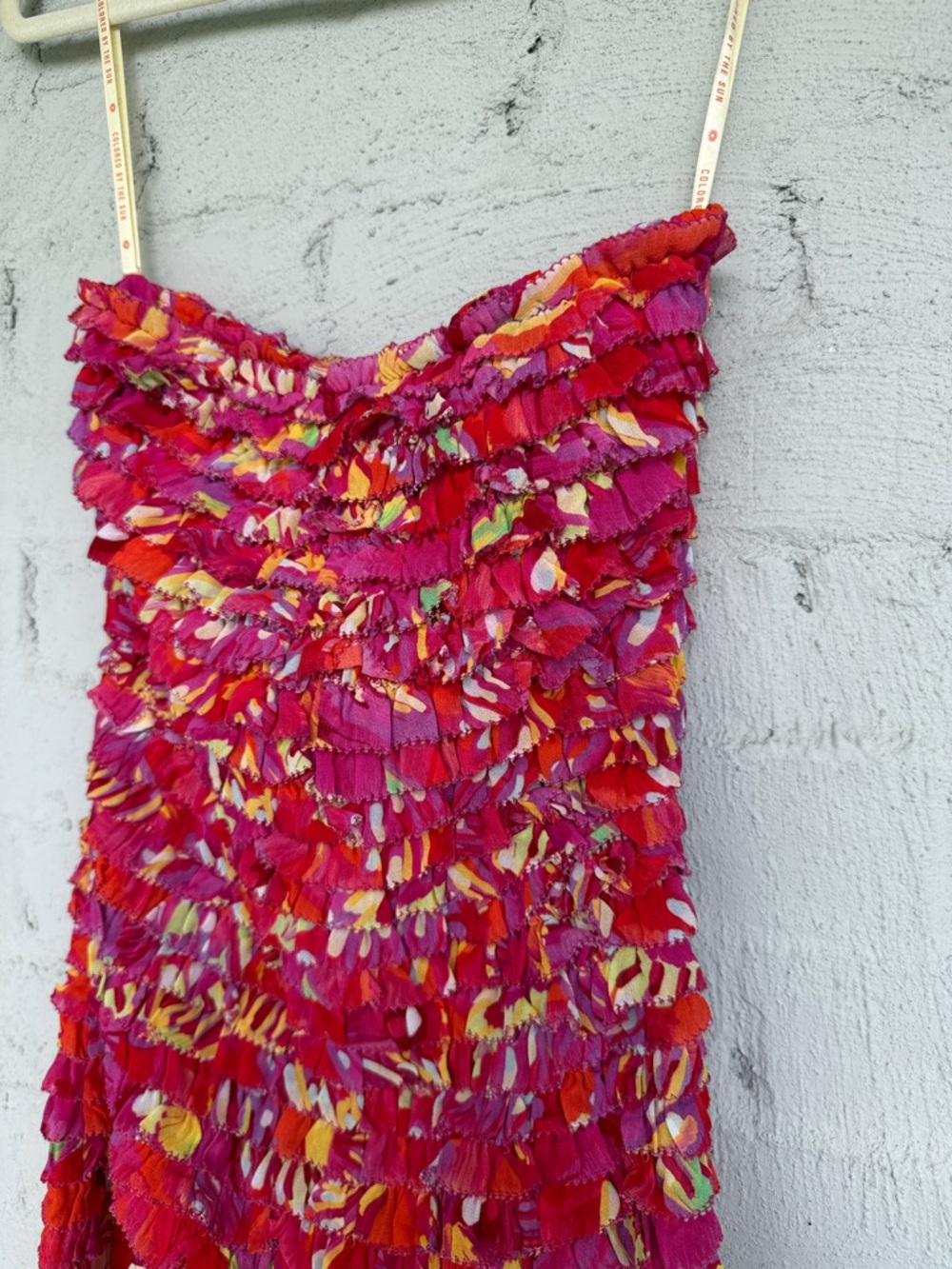 NWT FARM Rio Flying Birds Orange Ruffled Strapless Maxi Dress Size Medium - Picture 7 of 15